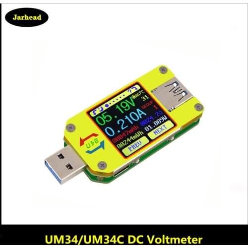 UM34/UM34C UM25 UM24C USB 3.0 Type-C DC Voltmeter Ammeter Voltage Current Meter Battery Charge Measure Cable Resistance Tester