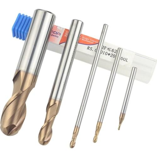 Tungsten steel ball end milling cutter HRC62 2 Flute Ball Nose End Mill Tungsten Carbide Cutter CNC Tool R0.5mm 2mm 4mm 7mm 10mm