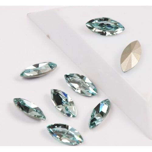 YANRUO 4200 Fashion Crystals Aquamarine Color 3D Nail Art Strass Navette Shape Fancy Glass Stones For 3D Nails Art Decorations