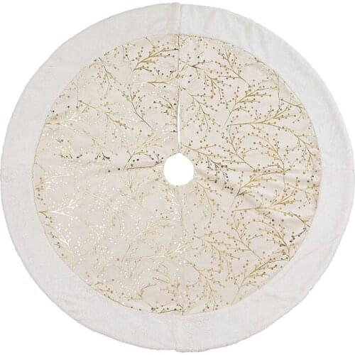 Christmas Tree Skirt - 48 Inch Flower Branch Pattern Bronzing Tree Skirt For Christmas Decoration Indoor Outdoor