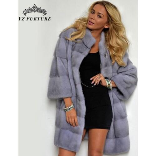 2021 Real Mink Fur Women Long Coat Stand Collar Winter Long Slim Thick Warm Plus Size Female Mink Fur Jacket Fashion Clothing