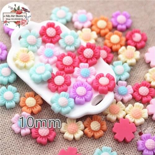 100pcs 10mm Mixed Color flower resin flatback cabochon DIY jewelry phone decoration No Hole