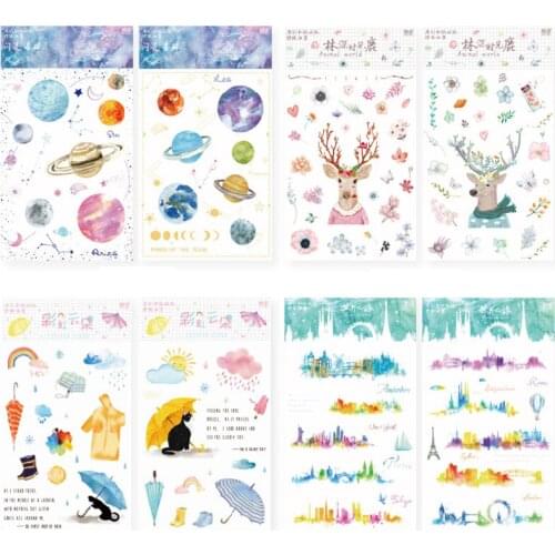 2 Sheets /Pack Planets Scenery Diamond Deer Adhensive Stickers DIY Decoration Stickers Sealing Paste Stick Label