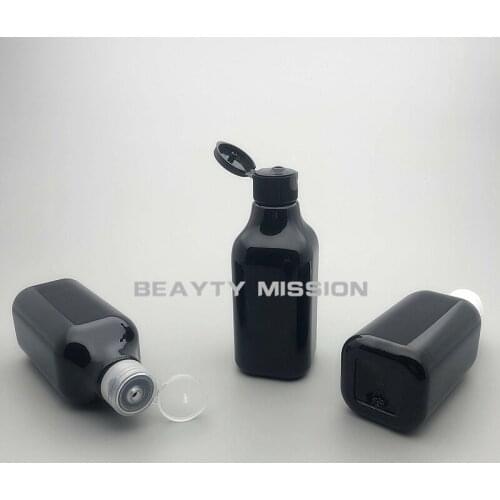 200ML 24PCS Empty Black Plastic Flip Screw Cap Bottle,Shampoo Square Cosmetic Essential Oil Bottle, Empty Cosmetic Container