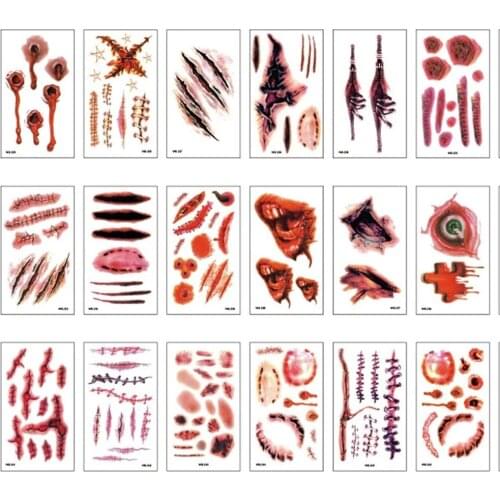30pcs/set Halloween Lifelike Fake Bloody Wound Tattoo Sticker Scary Waterproof Temporary Tattoo Stickers Horror Party Decoration