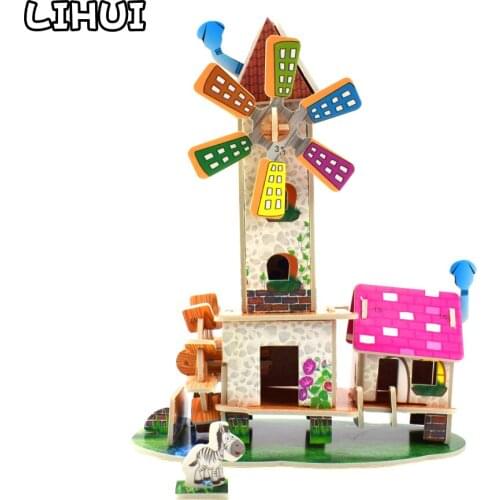 3D DIY Houses Puzzle Jigsaw Toys for Children Castle Windmill Architecture Puzzle Baby Toys Early Learning Educational Kids Gift