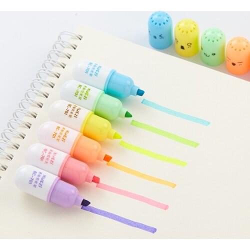 6 pcs/lot Cute Capsules Vitamin Pill Highlighter Cartoon Animal Drawing Painting Art Marker Pen School supplies Stationery gift