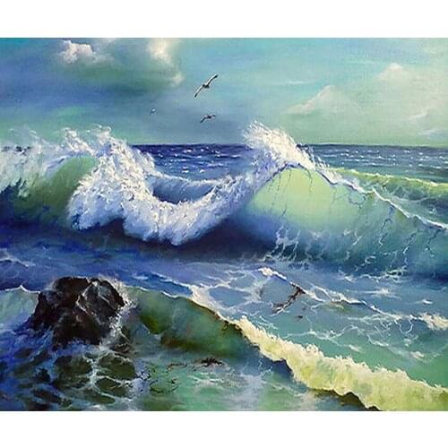 MM 14/16/18/28 CROSS STITCH Full Round Drill 5D DIY Diamond Painting " L5015 Scenic Wave" 3D Embroidery Cross Stitch Home Decor