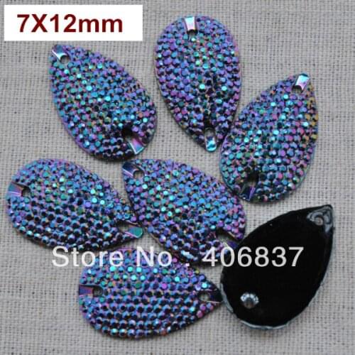 Free Shipping, 100pcs/Lot, 7*12mm Bling-star Purple Blue resin sew on Teardrop flat back sewing on stones