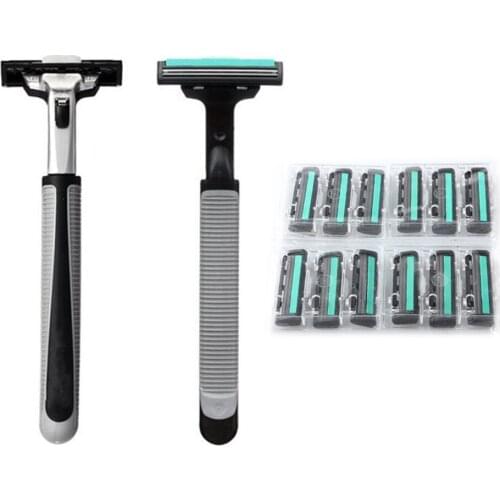 Men Portable Handle Shaving Razor Shaver Replaceable Straight Manual Razor Beard Trimmer with 30pcs Double Layers Razor Blades