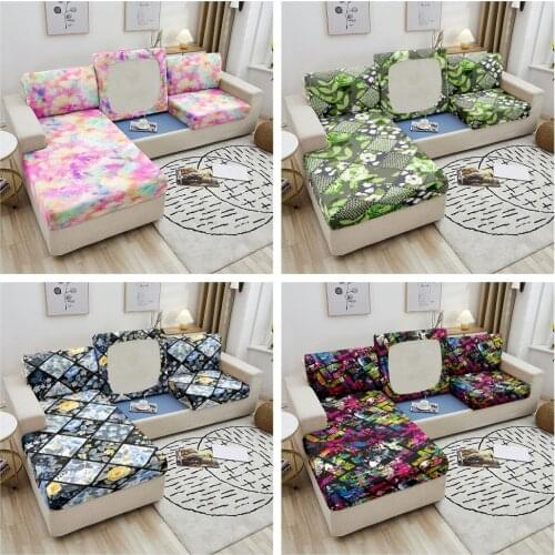 Tie Dye Printed Sofa Seat Cover Chaise Longue Cover For Living Room Removable Elastic Geometric Slipcover Seat Cushion Cover