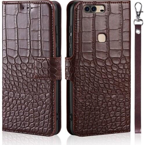 Phone Case for Huawei Honor V8 Case Wallet Crocodile Texture Leather Book Design Phone Coque Capa With Strap Card Holders