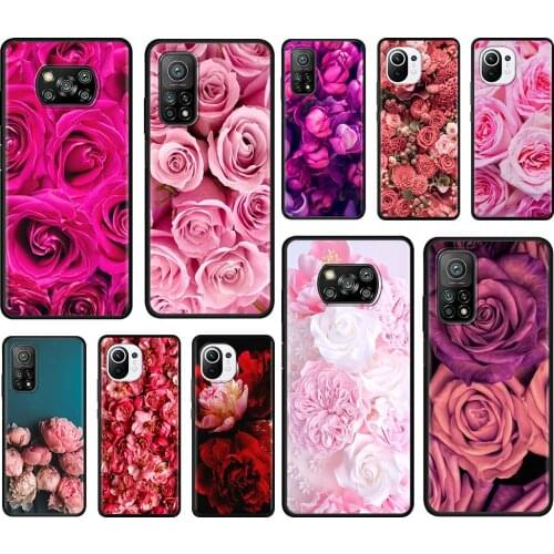 Mobile Phone Case For Xiaomi Mi Poco X3 NFC 10T Pro 5G M3 11 Note 10 Lite Black Shell 9T 11x F1 Cushion Cover Flowers Roses