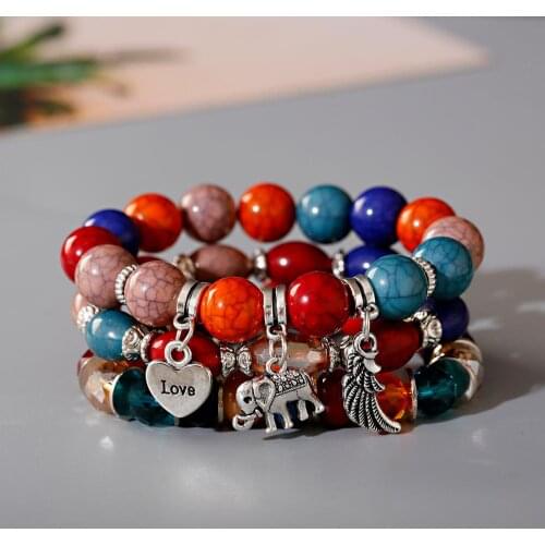 Beaded Wooden Bracelets For Women Jewelry Wing Elephant Bangles Charms Woman Accessories Boho Tassel Love Men Gifts 3-5 Pcs/Set