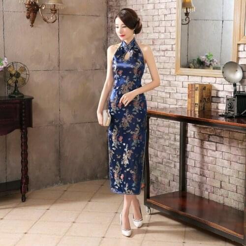 Long Cheongsam Dragon Sexy Costume Halter Dress Women Dresses Chinese National Qipao Vestido