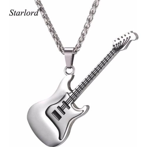 Electric Guitar Pendants & Necklaces Silver Color Stainless Steel For Men Punk Rock Music Jewelry Personalized Gift GP2102B