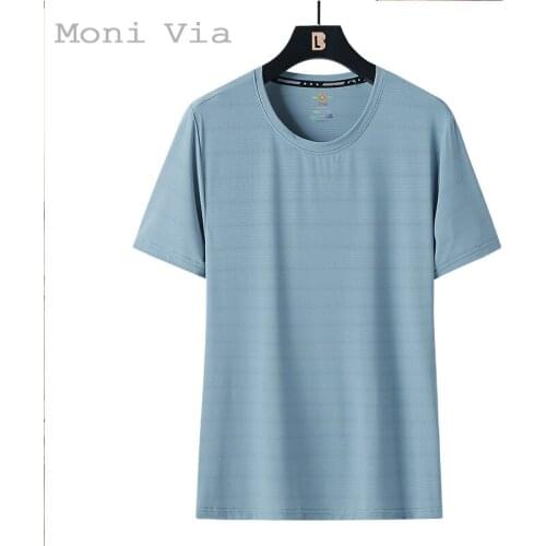 Mens Ice Silk T-Shirt Summer New Short-Sleeve Quick Drying Solid Color Round Collar Shirts For Men Breathable Soft Male Top Tee