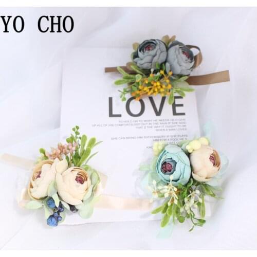 Artificial Flowers Groom Boutonniere Pin Wedding Wrist Corsage Bracelet Bridesmaid Marriage Wedding Planner Silk Flower Corsage