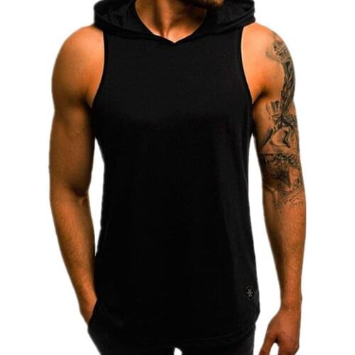 Summer Men Sports Slim Fit Breathable Camouflage Color Matching Hooded Sleeveless Vest Tops Fitness Workout Sportswear Tops Male