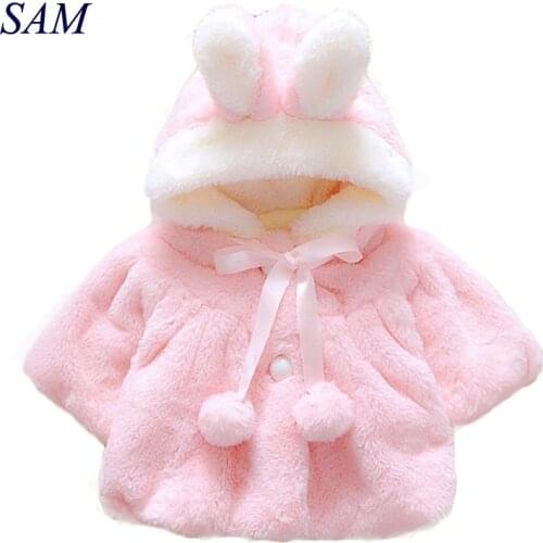 Winter Coat Lovely Solid Fashion Kids Baby Girl Clothes Latest Girls Children Clothing Fur Ball Small Fresh Rabbit Hat Costume