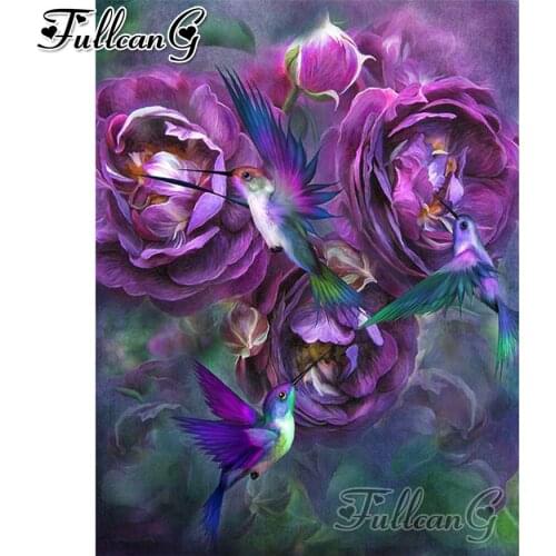 FULLCANG diy 5d mosaic full embroidery purple flowers & bird animal diamond painting square/round drill rhinestone picture FC682
