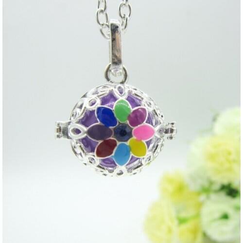 Newest Arrival Beautiful Epoxy Colored flower Jingle Sound Chime Ball Baby Belly DIY Locket Pendant Necklace Lady`s Jewelry