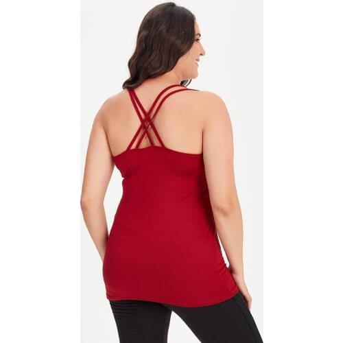 New Season Fashion Plus Size Back Double Stripe V Neck Cami Blouse Natural Viscose Soft Elastic Fabric