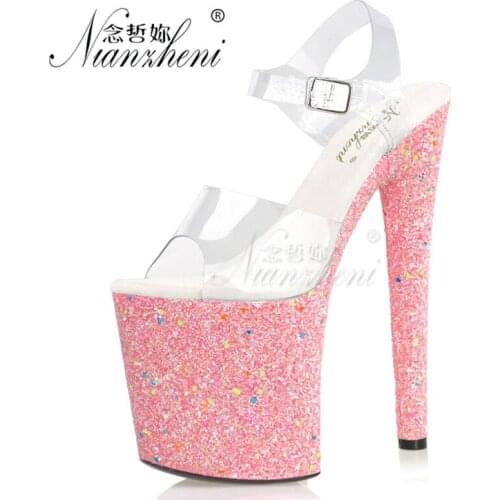 New style Luminous Bling Platform Clear Shallow Small Size Women Sandals 20CM Super High heeled shoes 8 inch Novelty Sexy Fetish