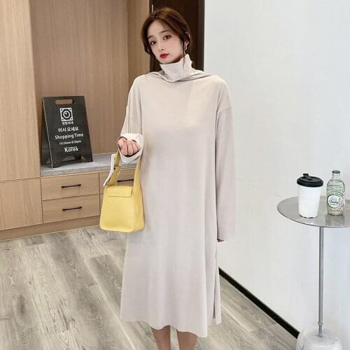 Autumn and Winter turtleneck pullover mid-length2021New lazy wind solid color womens Dralon knitwear bottoming dress