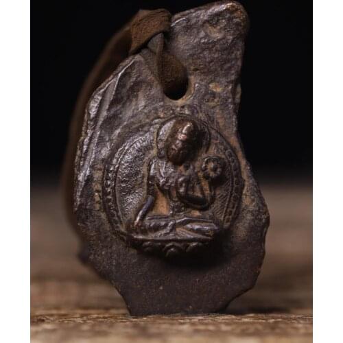 3" Tibet Buddhism Temple Old bronze Old buddha statue Guanyin Manjusri Statue Avalokitesvara statue Amulet pendant