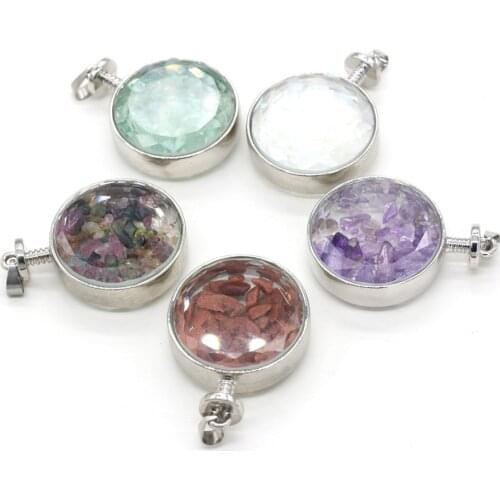 Natural Stone Pendants Round Transparent Metal Pendant Crystal Tourmaline Galet Inside Charms For Jewelry Making Necklace Gift
