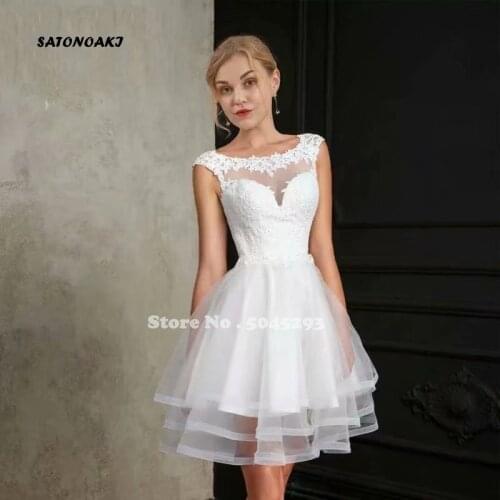 Simple Wedding Dresses 2021 Lace Appliques Scoop Collar Sleeveless Backless Tiered Bridal Gown Robe De Mariée Vestidos Sukienki