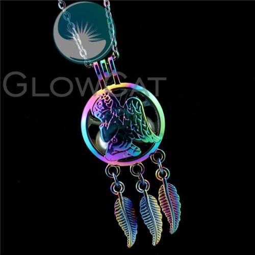 R-C770 Rainbow Color Dream Catcher Pray Angel Beads Cage Pendant Perfume Diffuser Aromatherapy Pearl Cage Locket Necklace