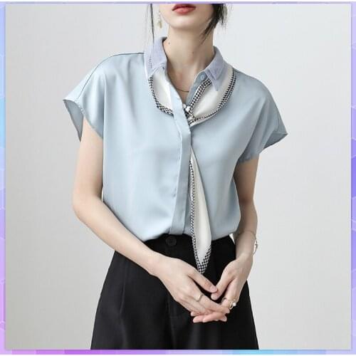 Retro Chiffon Woman Tee Shirt Oversize White Shirts Summer Short-Sleeved Ladies Top Plus size Button-Down Tops Womens Clothing