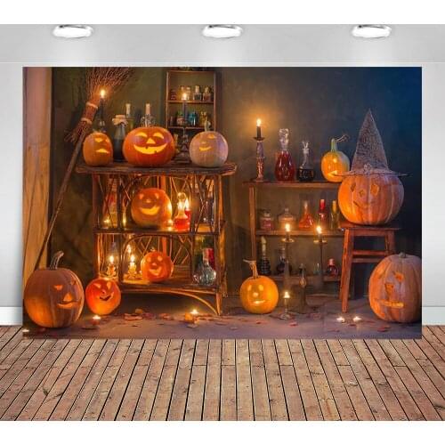 Happy Halloween Backdrop Warehouse Pumpkin Light Candle Photography Backdrops Halloween Party Photo Background