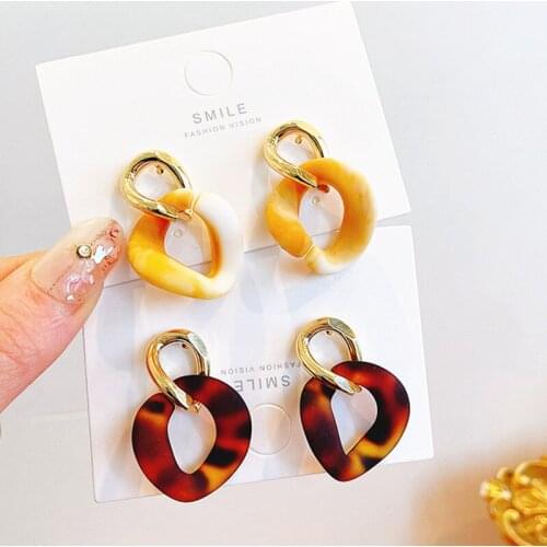 Retro Leopard Print Drop Earrings Tortoiseshell Resin Chain Women Dangle сережк Temperament Simple Cold Wind Irregular Earring