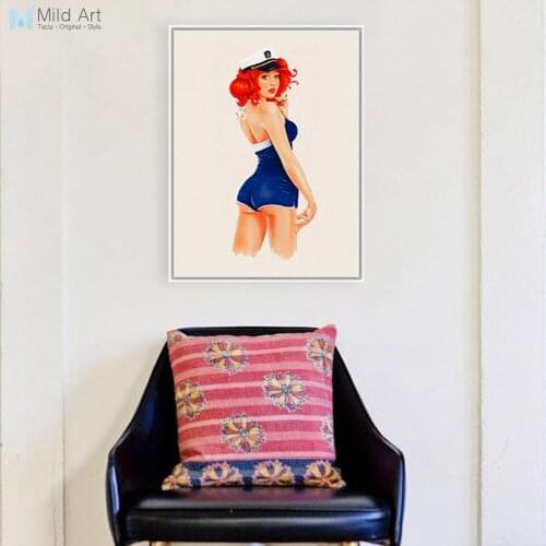 Modern Beauty Sexy Navy Girl Drawing A4 Large Pop Poster Prints Hippie Hipster Canvas Paintings Cafe Home Bedroom Wall Art Gifts