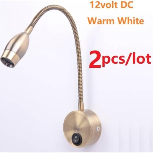 2pcs 3w Warm White 12V LED Bronze Bullet Reading Beside Light RV/Caravan/Motor home/Camper van Boats Flexible Wall Lamp Switched