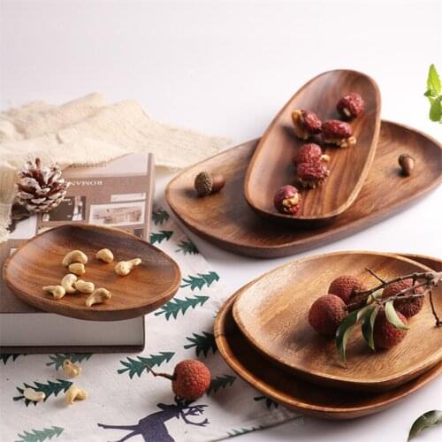 Creative Irregular Oval Solid Wood Pan Fruit Dishes Saucer Tea Tray Dessert Dinner Plate Pizza Bread Plate Kitchen Tableware Set