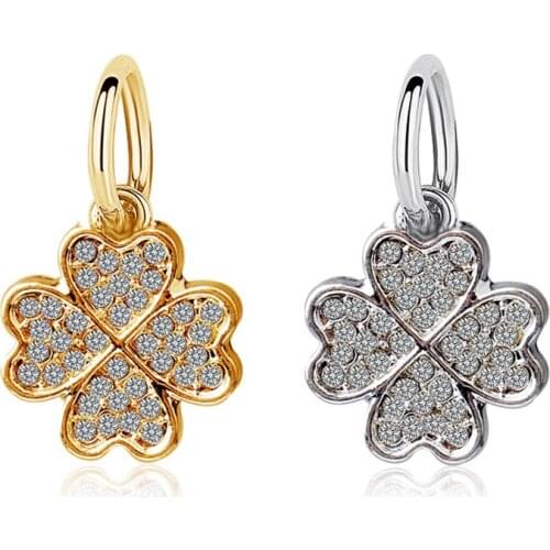 Full Clear Crystal Clover Pendant Fit Original Pan Charms Bracelet Women Good Luck Heart Petals Clovers Beads for Jewelry Making