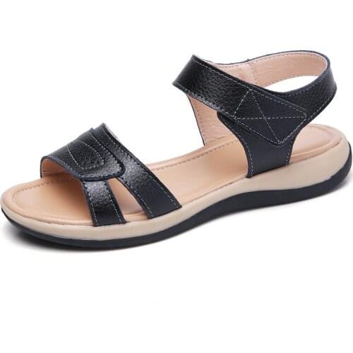 YSHUNIJ womens Genuine Leather Flat Beach Sandals Shoes Summer Ladies Flip Flops Slippers Casual Girls Gladiator Sandals Shoe