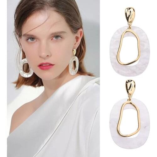 White Acrylic Drop Earrings for Women Korean Fashion Jewelry Vintage Geometric Statement Earrings Big Gold Gifts
