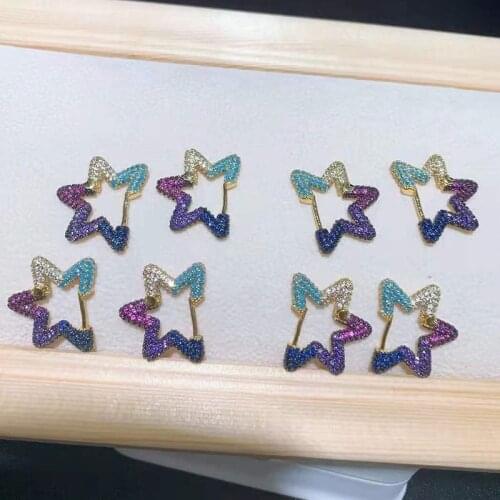 Womens High Quality Classic stars-shaped jewelry accessories Earrings，gold inlaid with high quality colorfull zirco