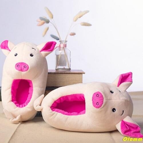 Winter Women Warm Indoor Slippers Ladies Fashion Cute Pink Pig Shoes Womens Soft Short Furry Plush Home Floor Slipper