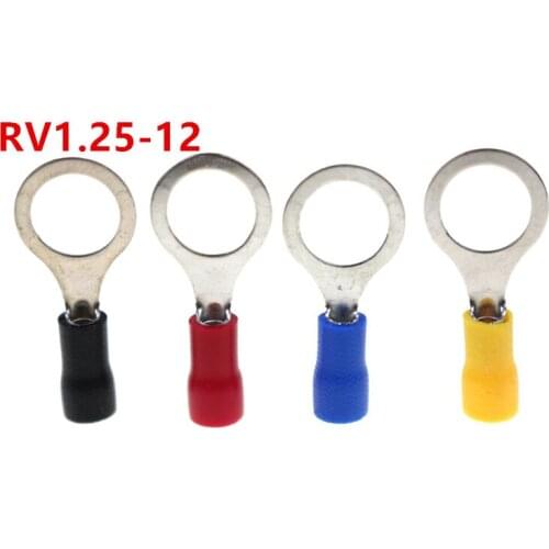 100pcs RV1.25-12 Cold pressed terminal O type circular pre insulated terminal wire nose cable size