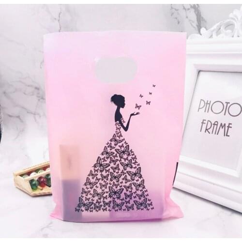 100pcs/lot Pink Plastic Gift Bag Boutique Carrier Shopping Wedding Bags 15X20CM Black Girl Print Plastic Gift Bags With Handles