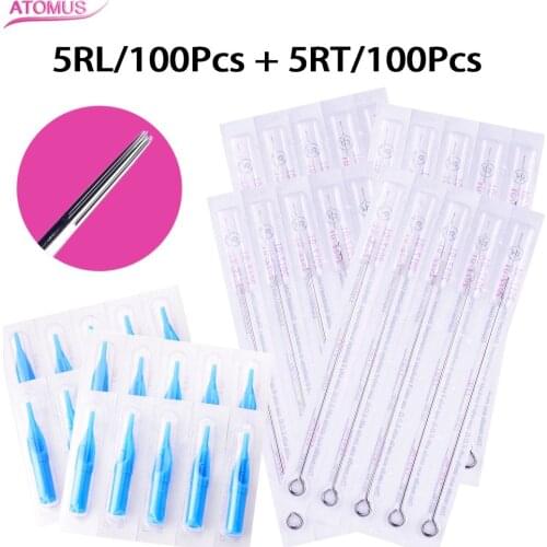 ATOMUS 100pcs 5RT Tattoo Tips Blue Tubes Matched 100 Pcs Disposable 5RL Tattoo Needles 200 Pcs/lot For Tattoo Machine Gun