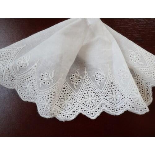 14 yards cotton lace fabric by the yard, ivory white cotton embroidered lace fabric, hollow-out rose floral lace fabric