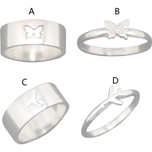 2 Pcs Matching Butterfly Couple Promise Rings Set Couples Rings Jewelry Gifts