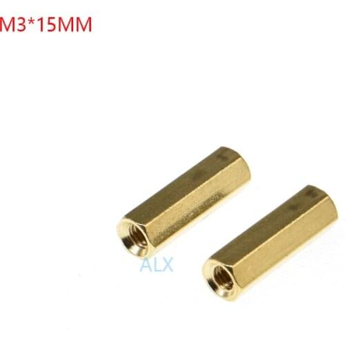 20PCS M3*15MM Hex head Hollow Threaded Copper Pillar M3 15MM Height double pass Hexagonal brass pillar M3*15 M3X15MM for pcb